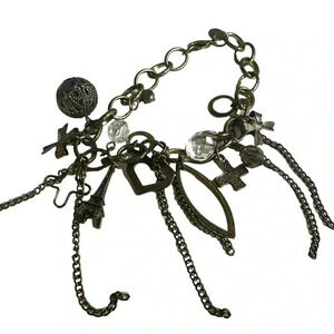 Vintage dangle charm bracelet Paris bow heart women’s jewelry metal chain